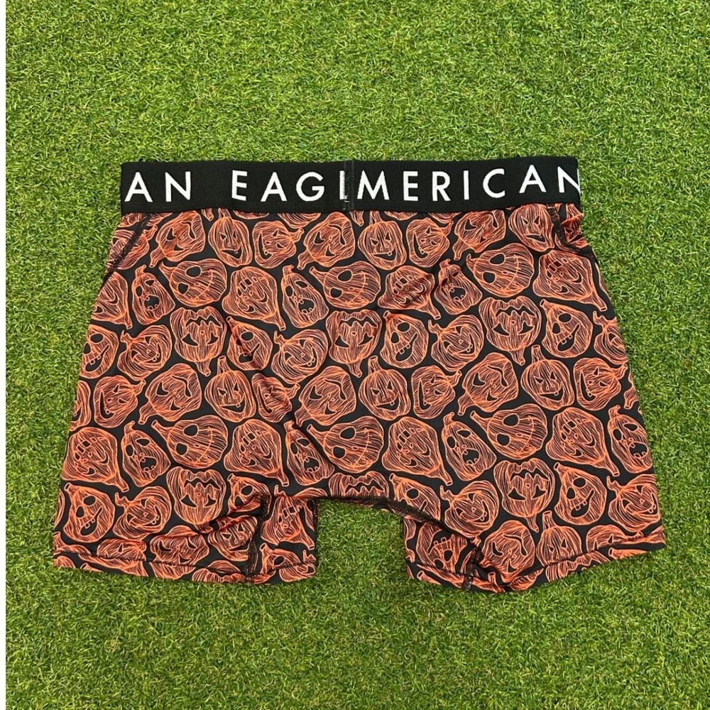 American Eagle Flex Boxer Briefs Mens Medium Orange Halloween Pumpkin Print 6in